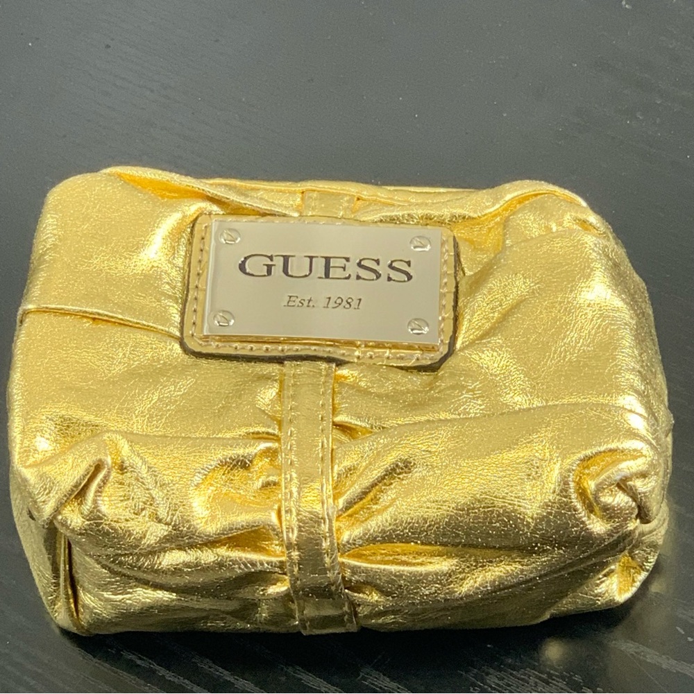 Guess Metallic Gold Travel Case Cosmetic Zip Pouch
